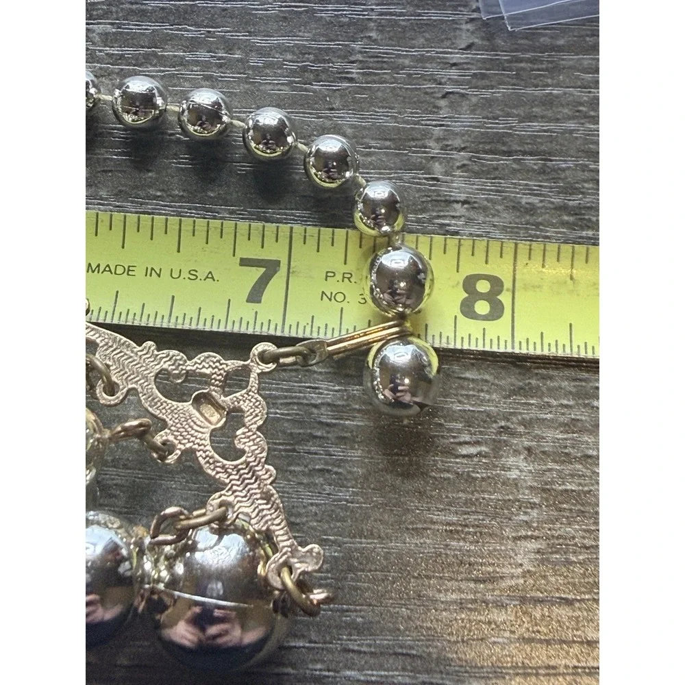 Vintage Gold Tone Ball Beaded Necklace Multi-strand Statement 15